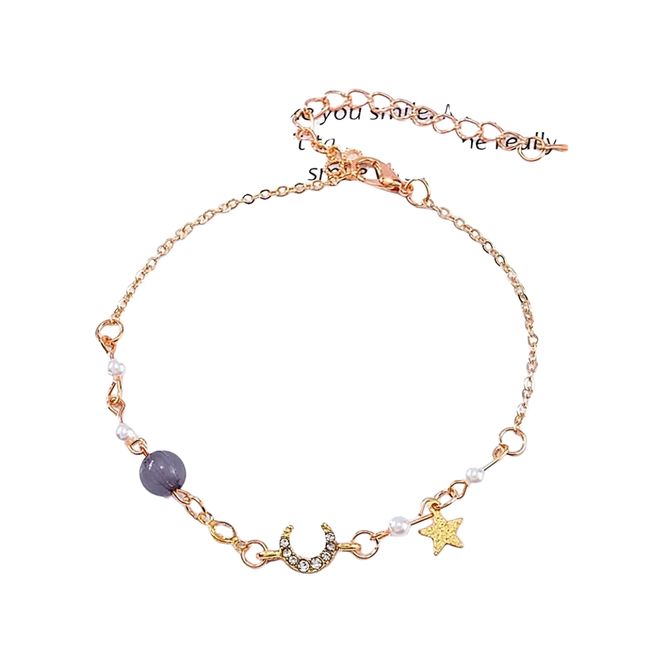 LUXURYJOYAS - Pulsera Luna Con Cristal  Perlas Baño Oro Amarillo 18kt