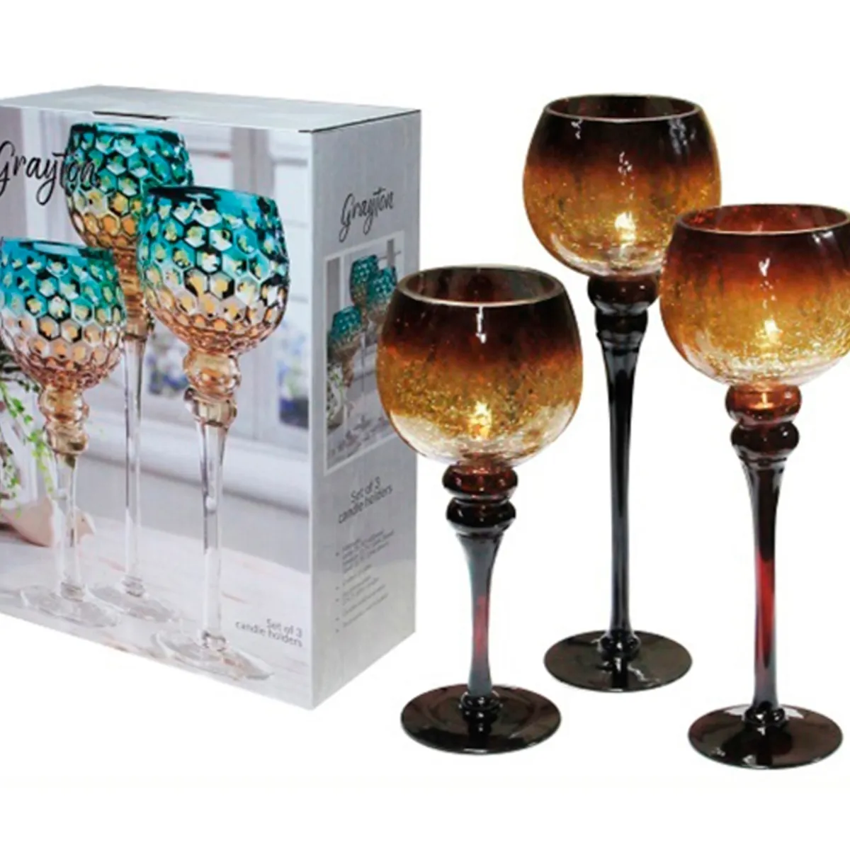 MSA MUEBLES SANTA ANA - JUEGO 3 COPAS CANDELABRO PARADISE (DORADO) CRAQUELADO