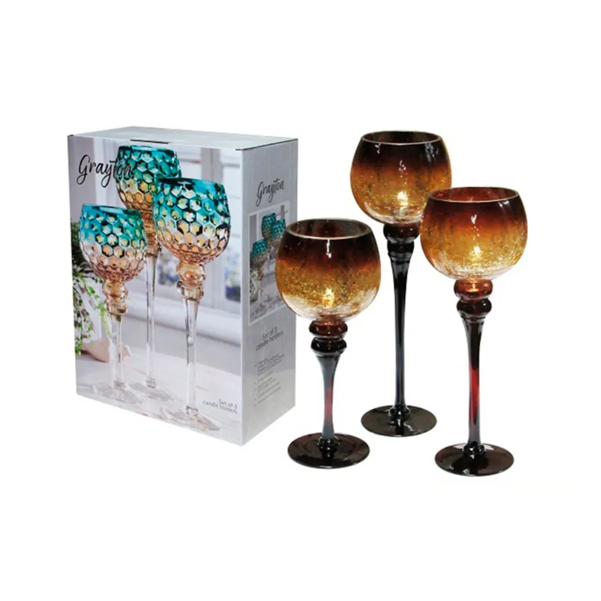MSA MUEBLES SANTA ANA - JUEGO 3 COPAS CANDELABRO PARADISE (DORADO) CRAQUELADO