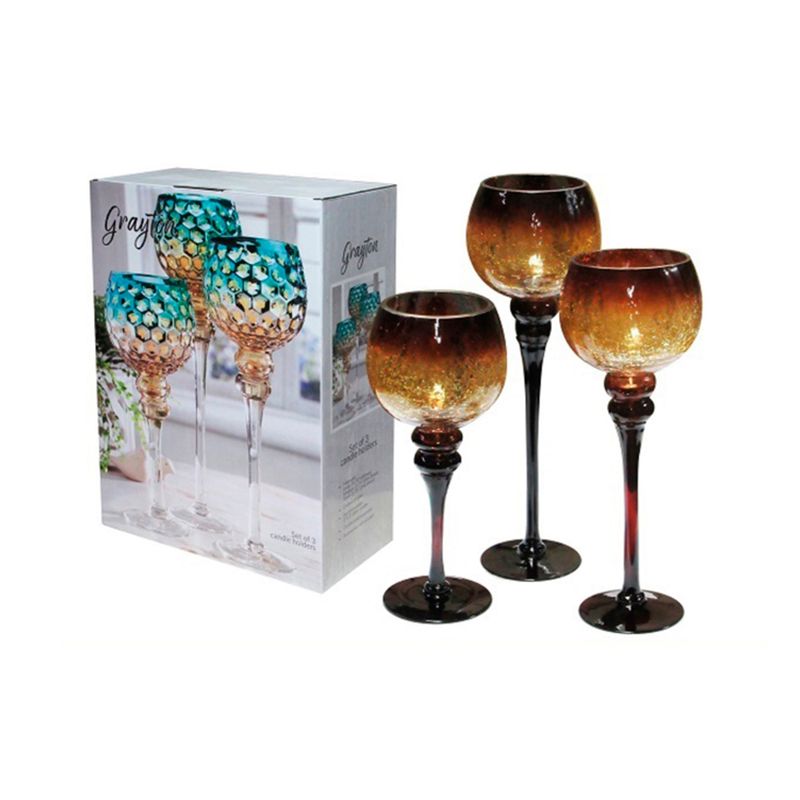 GENERICO - JUEGO 3 COPAS CANDELABRO PARADISE (DORADO) CRAQUELADO