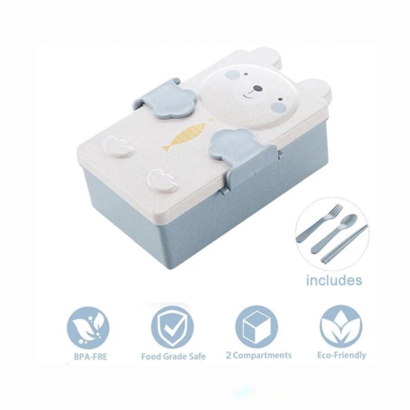GENERICO - Fiambrera Táper Kawaii Para Niños Y Cubiertos osito