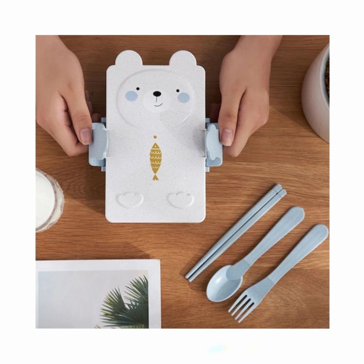 GENERICO - Fiambrera Táper Kawaii Para Niños Y Cubiertos osito