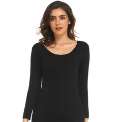 EVERSO - Pack 3 Camiseta Mujer Con Polar Negro con blanco