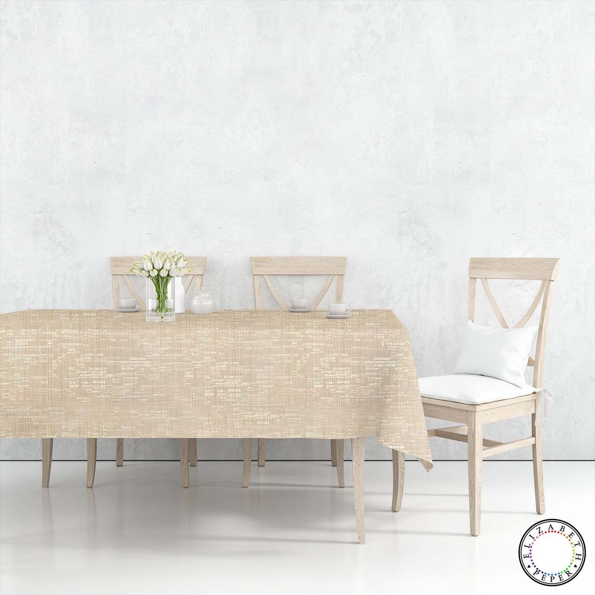 ELIZABETH PEPER - Mantel para Mesa de Tela 140x140 cm Textura Crema