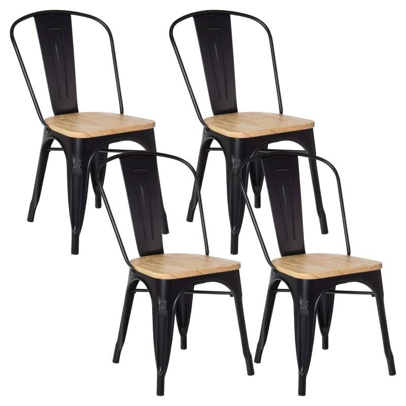 MOBOI - Pack 4 Sillas Tolix con Asiento de Madera