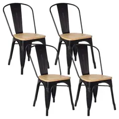 MOBOI - Pack 4 Sillas Tolix con Asiento de Madera