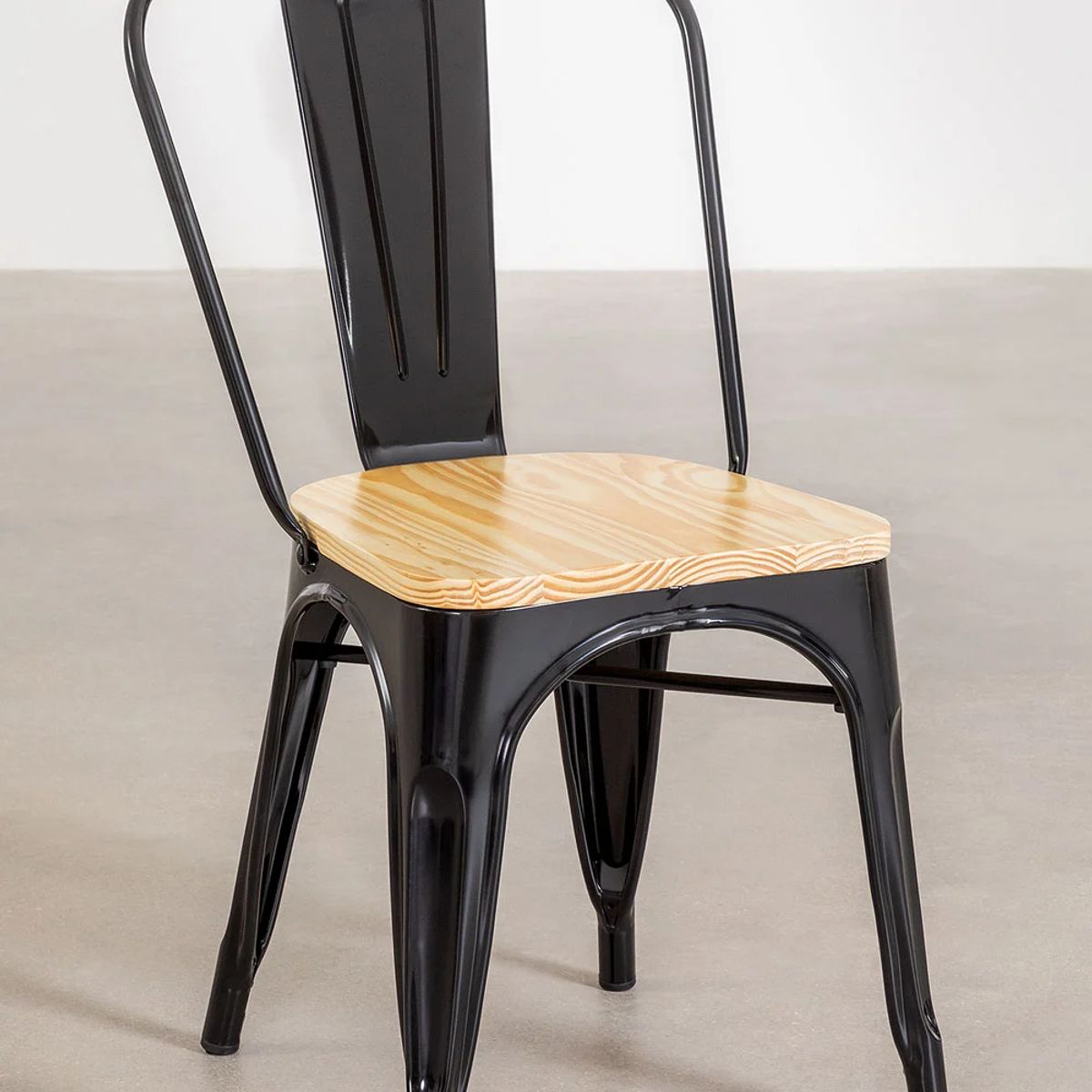 MOBOI - Pack 4 Sillas Tolix con Asiento de Madera