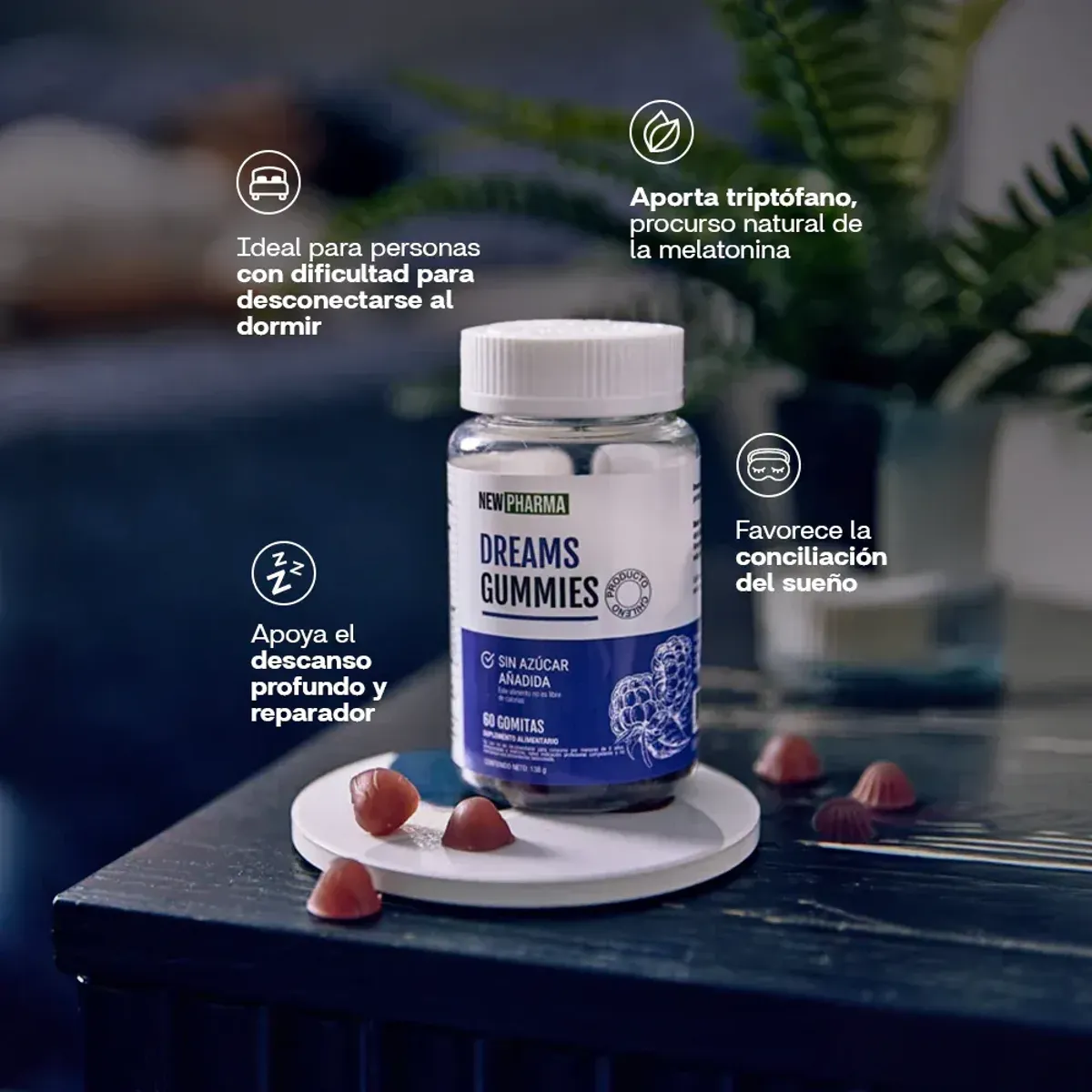NEWPHARMA - Dreams Gomitas para Dormir Sabor Mora - Descanso y Relajación - 60 Unidades New Pharma