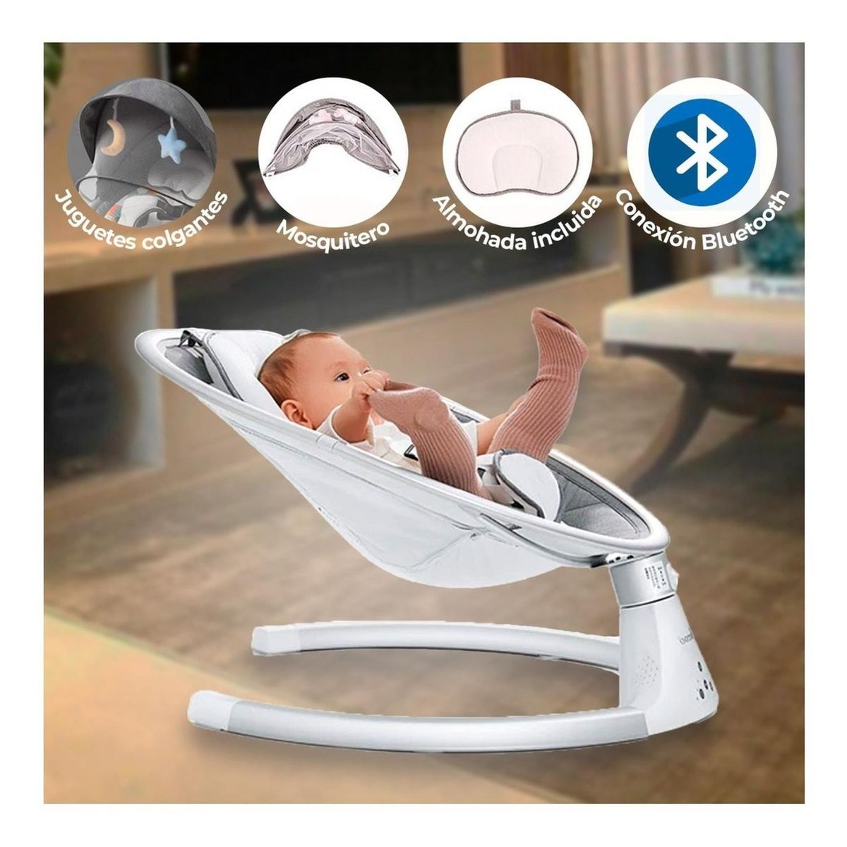 GLOBAL LATIN GROUP - Silla Cuna Mecedora Automática Bebe Control Remoto - Gris