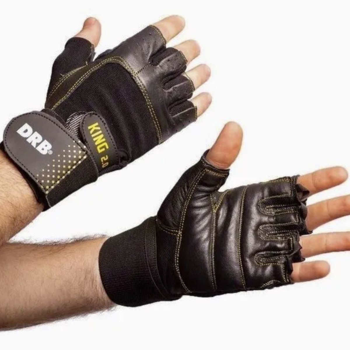 DRB - Guantes Gym Cuero Entrenamiento Pesas Fitness Drb King 2.0 Reforzada
