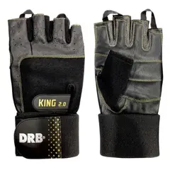DRB - Guantes Gym Cuero Entrenamiento Pesas Fitness King 2.0 Reforzada