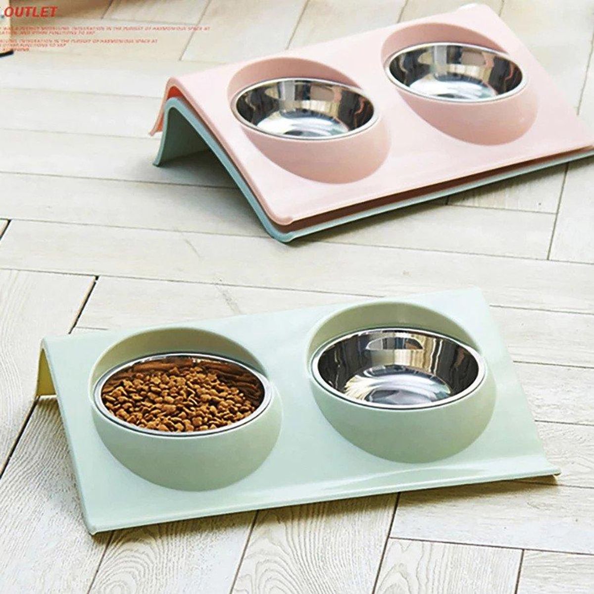 GENERICO - Comedero Plato Doble Acero Inoxidable Perro Gato 14cm