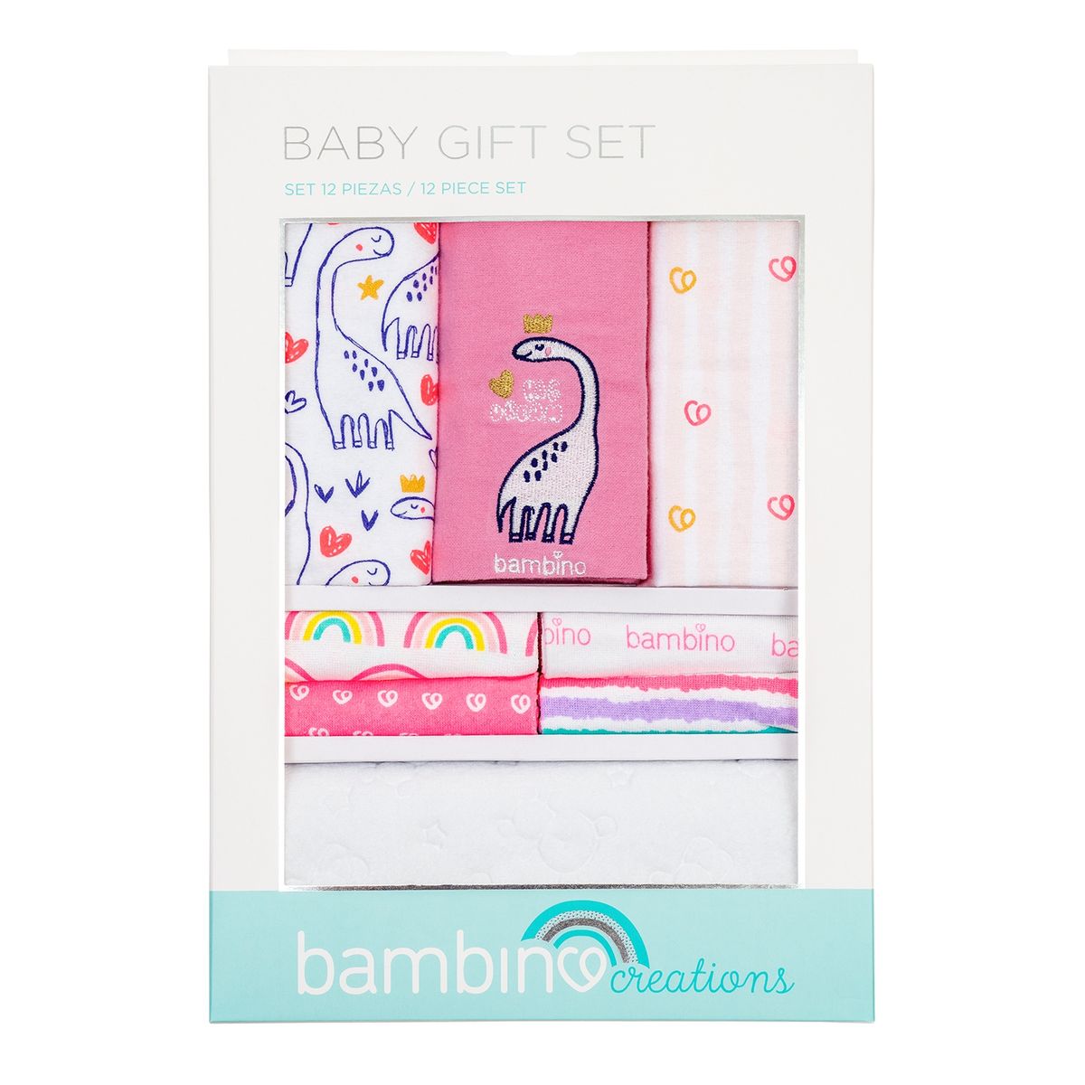 BAMBINO - Set 12 Piezas Baby Gift Bambino Creations Dinosaurio Fucsia