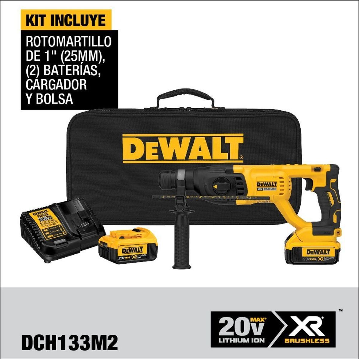 DEWALT - Rotomartillo 20v + 2 Baterías + Cargador Dewalt Dch133m2-b2