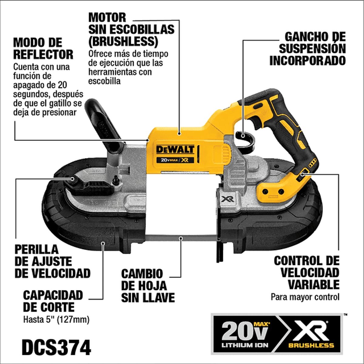 DEWALT - Sierra Banda De Corte Profundo 20v S/batería Dewalt Dcs374b