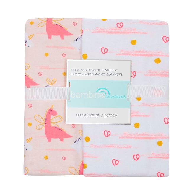 BAMBINO - Set 2 Piezas Mantita Franela Bambino  Dinosaurio Rosado