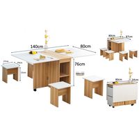 COMEDOR PLEGABLE MULTIUSO + 4 TABURETES BAMBÚ/BLANCO