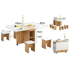 PERFECT SEAT - COMEDOR PLEGABLE MULTIUSO + 4 TABURETES BAMBÚ/BLANCO