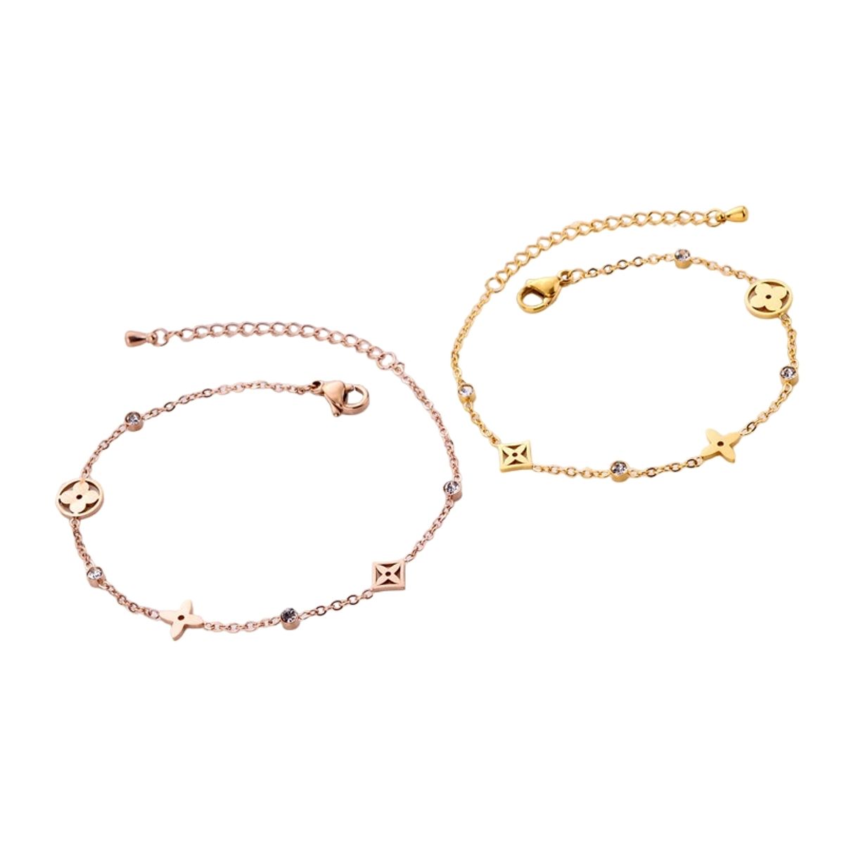 LUXURYJOYAS - Pulsera Flores De Lujo Doble Baño Oro 18k Ajustable