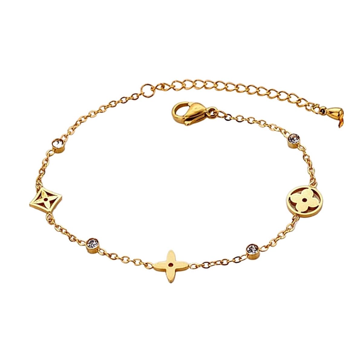 LUXURYJOYAS - Pulsera Flores De Lujo Doble Baño Oro 18k Ajustable