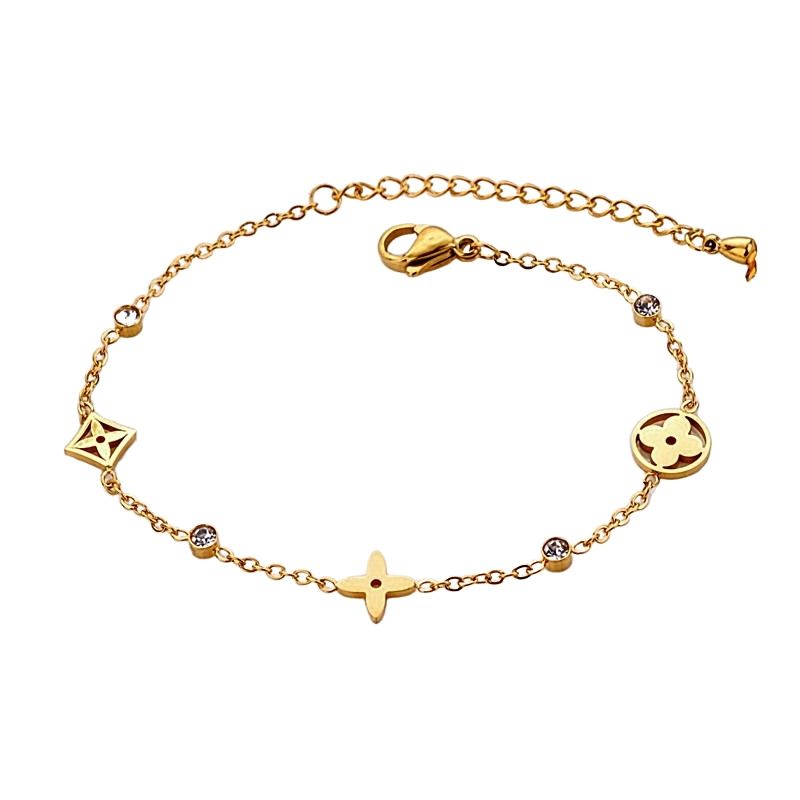 LUXURYJOYAS - Pulsera Flores De Lujo Doble Baño Oro 18k Ajustable