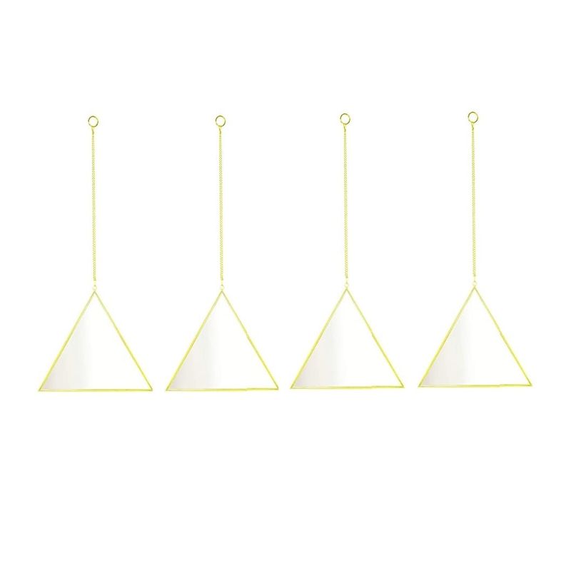 GENERICO - Espejo colgante triangular pared, 4 piezas, espejo geométrico dorado
