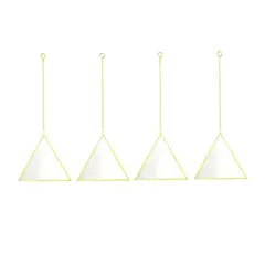 GENERICO - Espejo colgante triangular pared, 4 piezas, espejo geométrico dorado