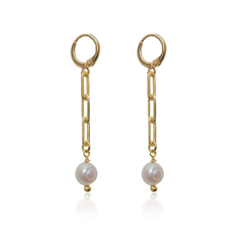 TULIPA - Aros Argollas Cadena Bañadas En Oro Perlas Naturales