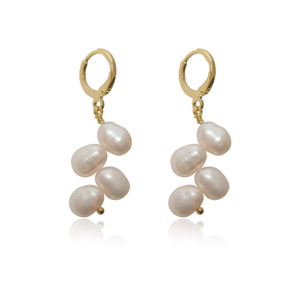 TULIPA - Aros Argollas Bañadas En Oro Perlas Naturales