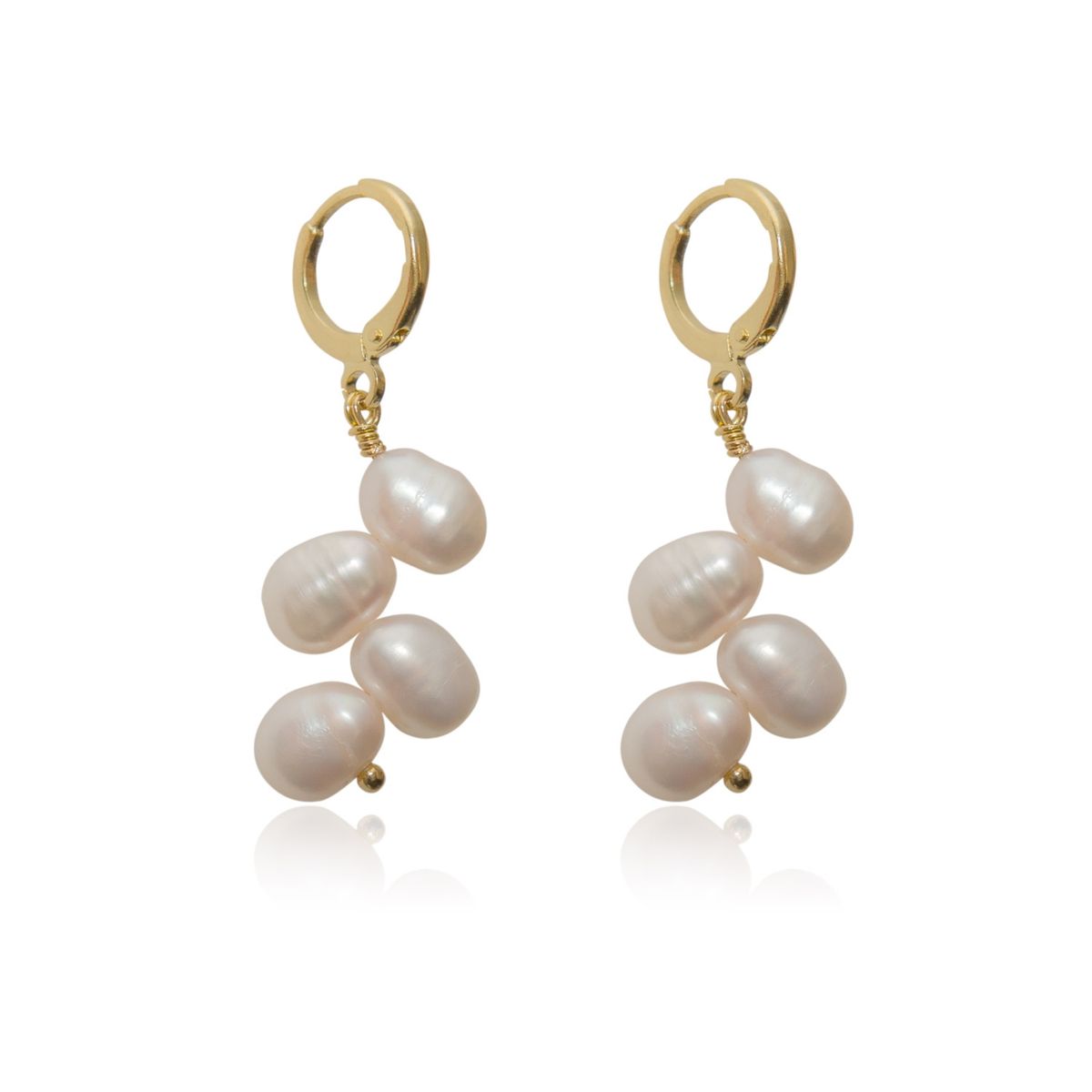 TULIPA - Aros Argollas Bañadas En Oro Perlas Naturales