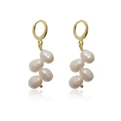 TULIPA - Aros Argollas Bañadas En Oro Perlas Naturales