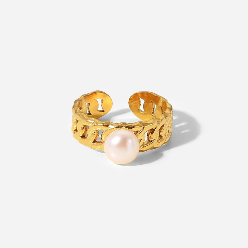 GENERICO - Anillo con Perla Acero Quirurgico Dorado
