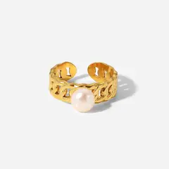 GENERICO - Anillo con Perla Acero Quirurgico Dorado