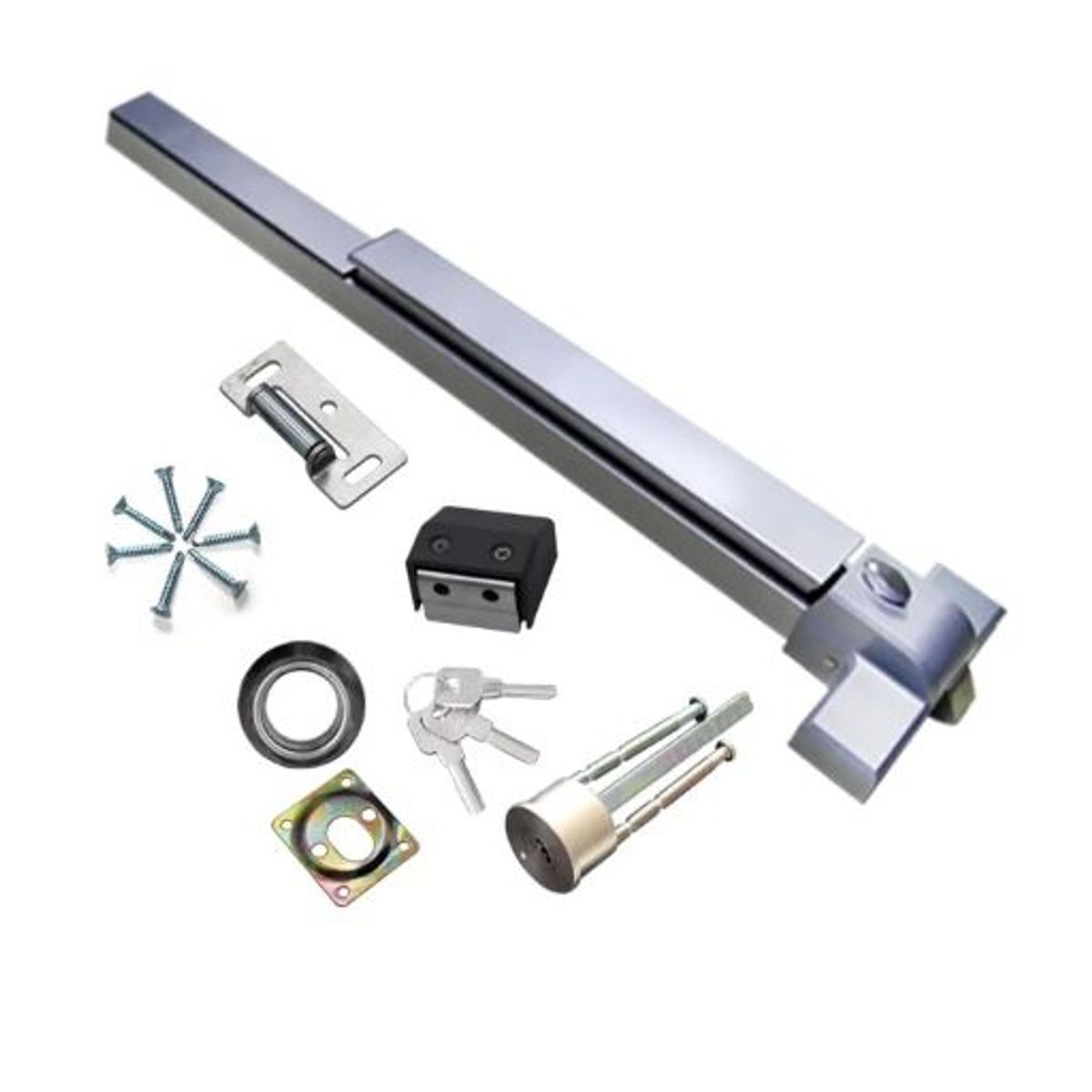 SEGTV - Cerradura barra antipánico para puerta de emergencia con cilindro con llaves exterior Color gris marca SEGTV