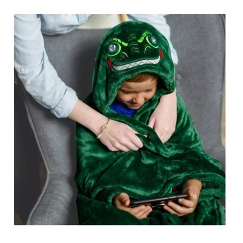 GENERICO - Frazada Con Luces Led Manta Capucha Poncho De Polar Niños Dinosaurio