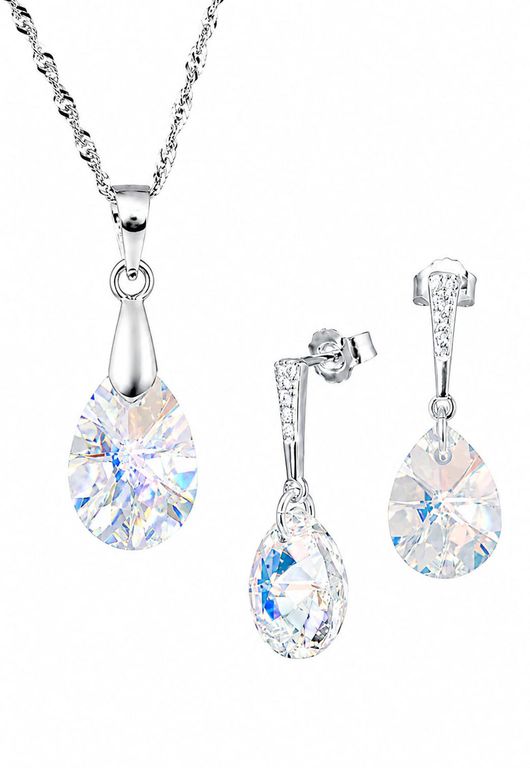 Conjunto Encanto Plata 925 creado con cristales de Swarovski Aurora Boreal Blanco TALLA UNICA