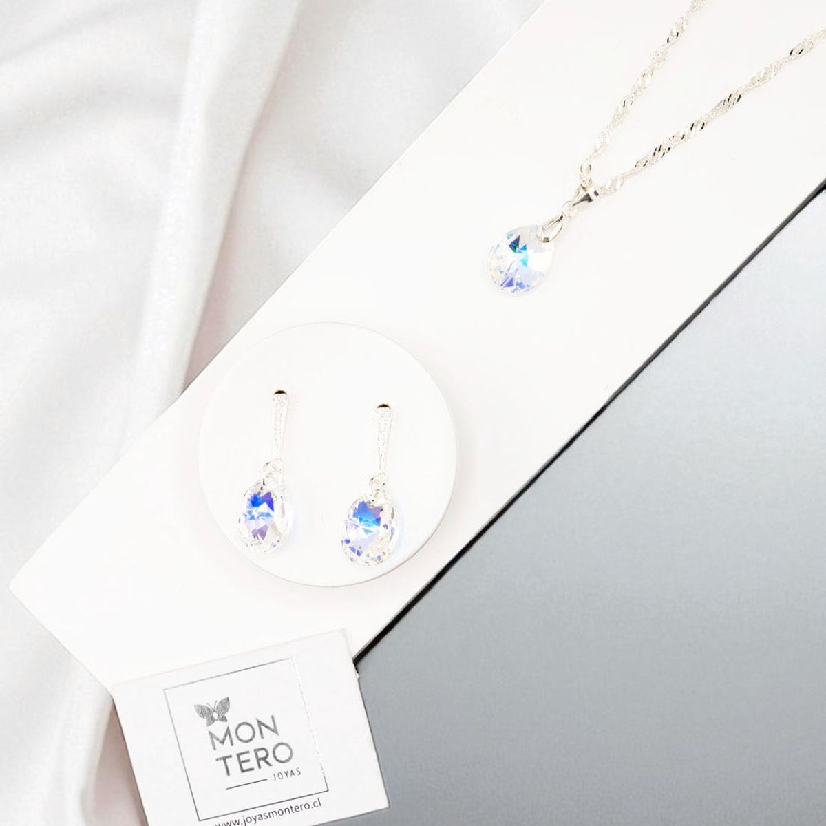 JOYAS MONTERO - Conjunto Encanto Plata 925 creado con cristales de Swarovski® Aurora Boreal