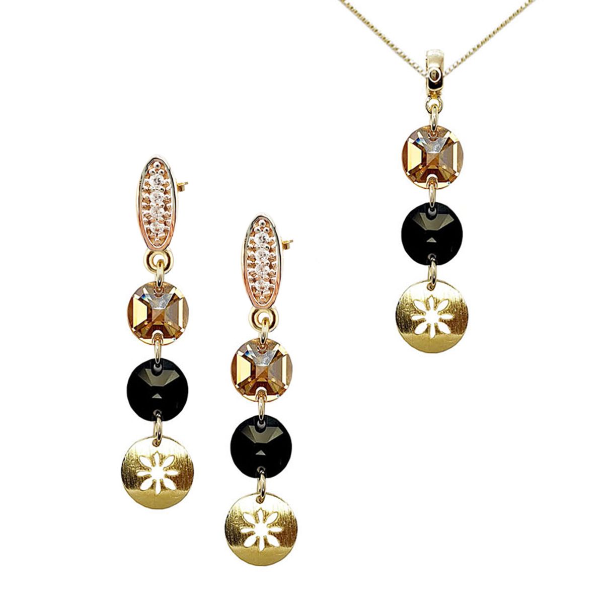 JOYAS MONTERO - Conjunto Amparo Gold 24k creado con cristales de Swarovski® Jet & Golden