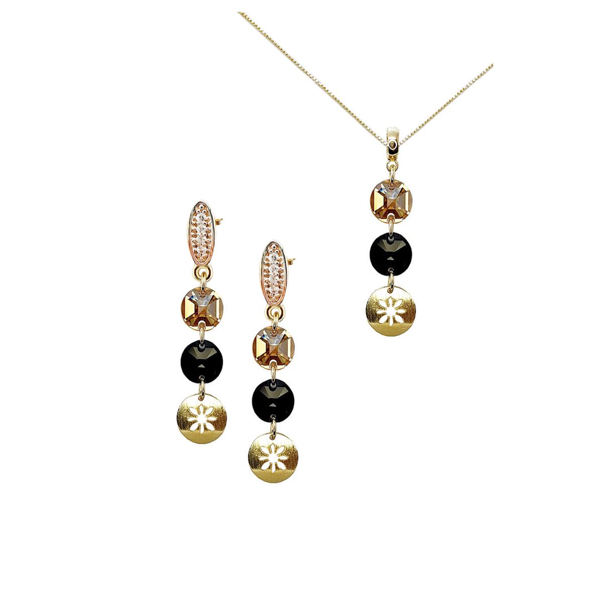 JOYAS MONTERO - Conjunto Amparo Gold 24k creado con cristales de Swarovski® Jet & Golden