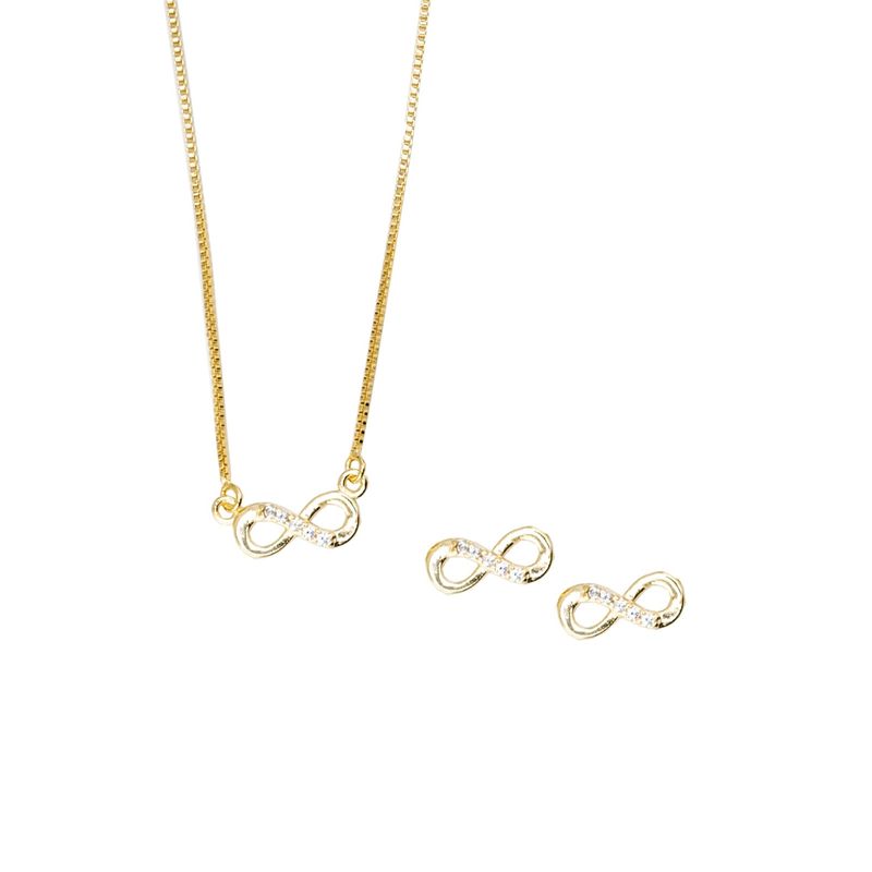 JOYAS MONTERO - Collar  + Aros Conjunto Infinita Gold Con Micro Circones