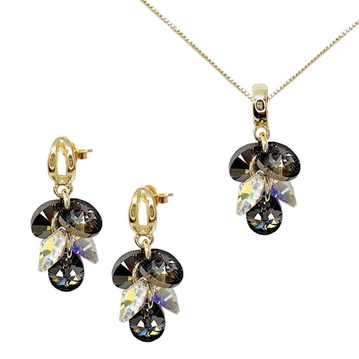 JOYAS MONTERO - Conjunto Rafaela Gold 24K creado con cristales de Swarovski® Aurora Boreal  & Silver Night