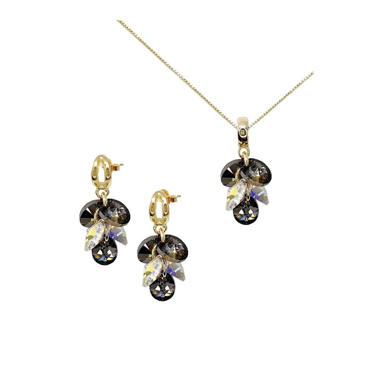 JOYAS MONTERO - Conjunto Rafaela Gold 24K creado con cristales de Swarovski® Aurora Boreal  & Silver Night