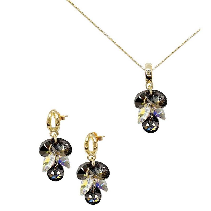 JOYAS MONTERO - Conjunto Rafaela Gold Cristales Genuinos Aurora Boreal  & Silver Night.-