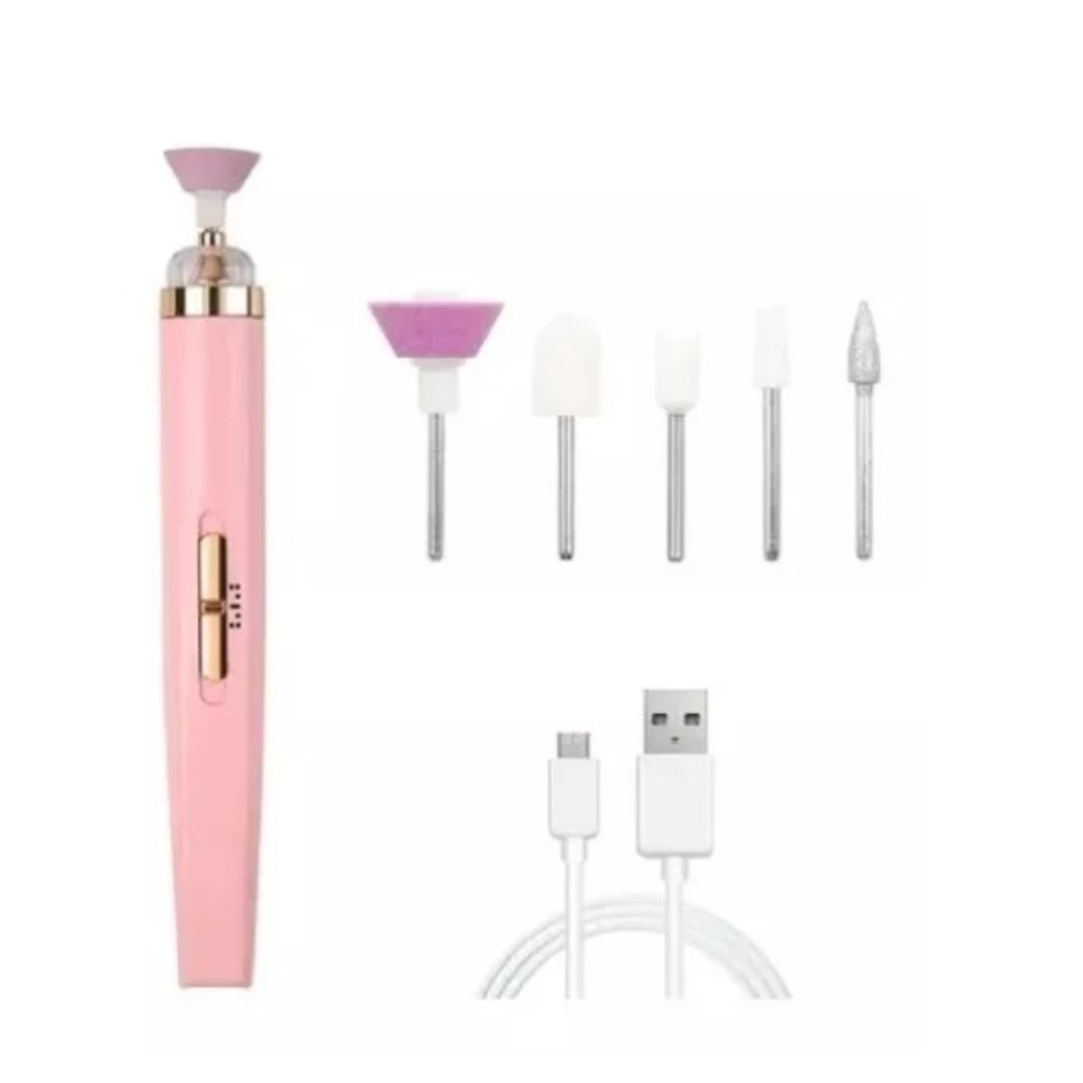 GENERICO - Taladro Torno Pulidor Esmeril Uñas Luz Led Usb + 5 Brocas