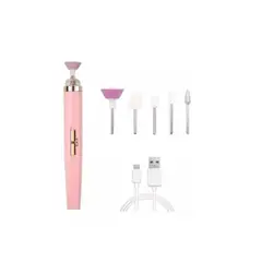 GENERICO - Taladro Torno Pulidor Esmeril Uñas Luz Led Usb + 5 Brocas