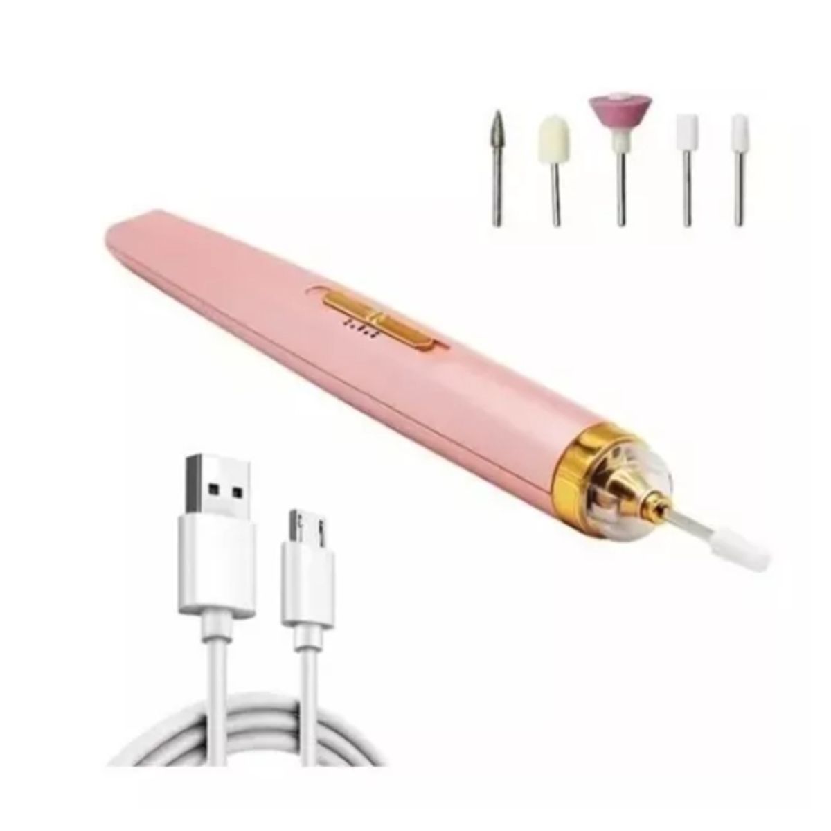 GENERICO - Taladro Torno Pulidor Esmeril Uñas Luz Led Usb + 5 Brocas