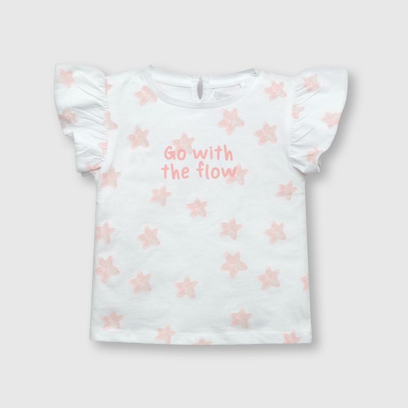 COLLOKY - Polera de bebé niña estampada blanca (3 a 36 meses)._