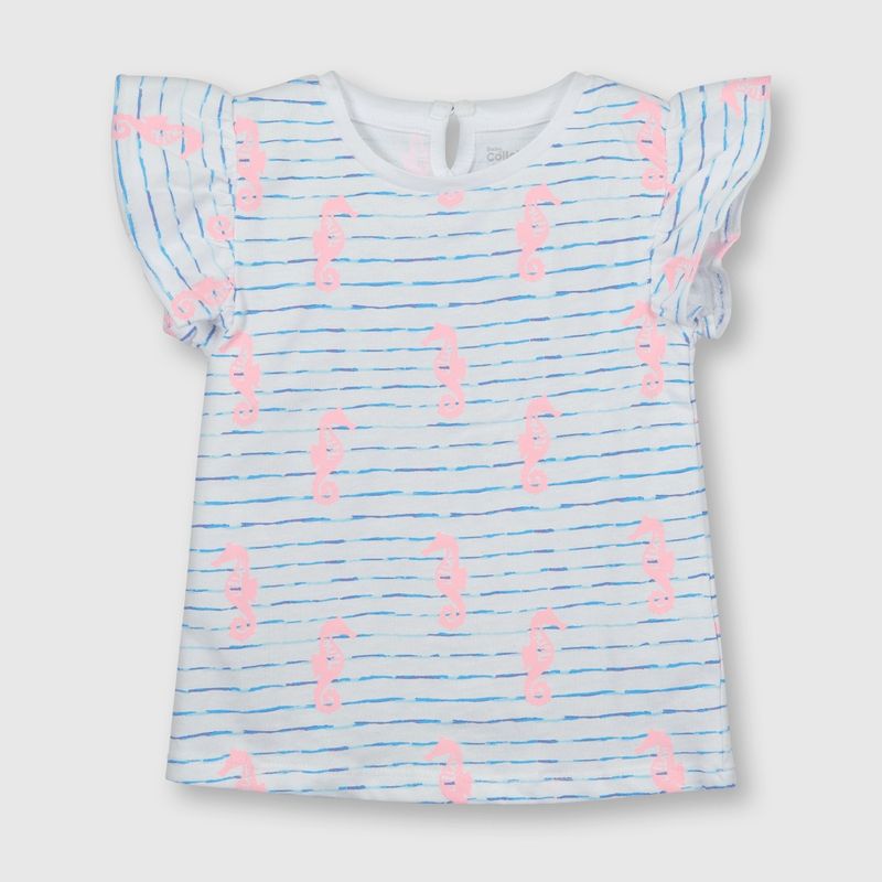 COLLOKY - Polera de bebé niña estampada blanca (3 a 36 meses)._