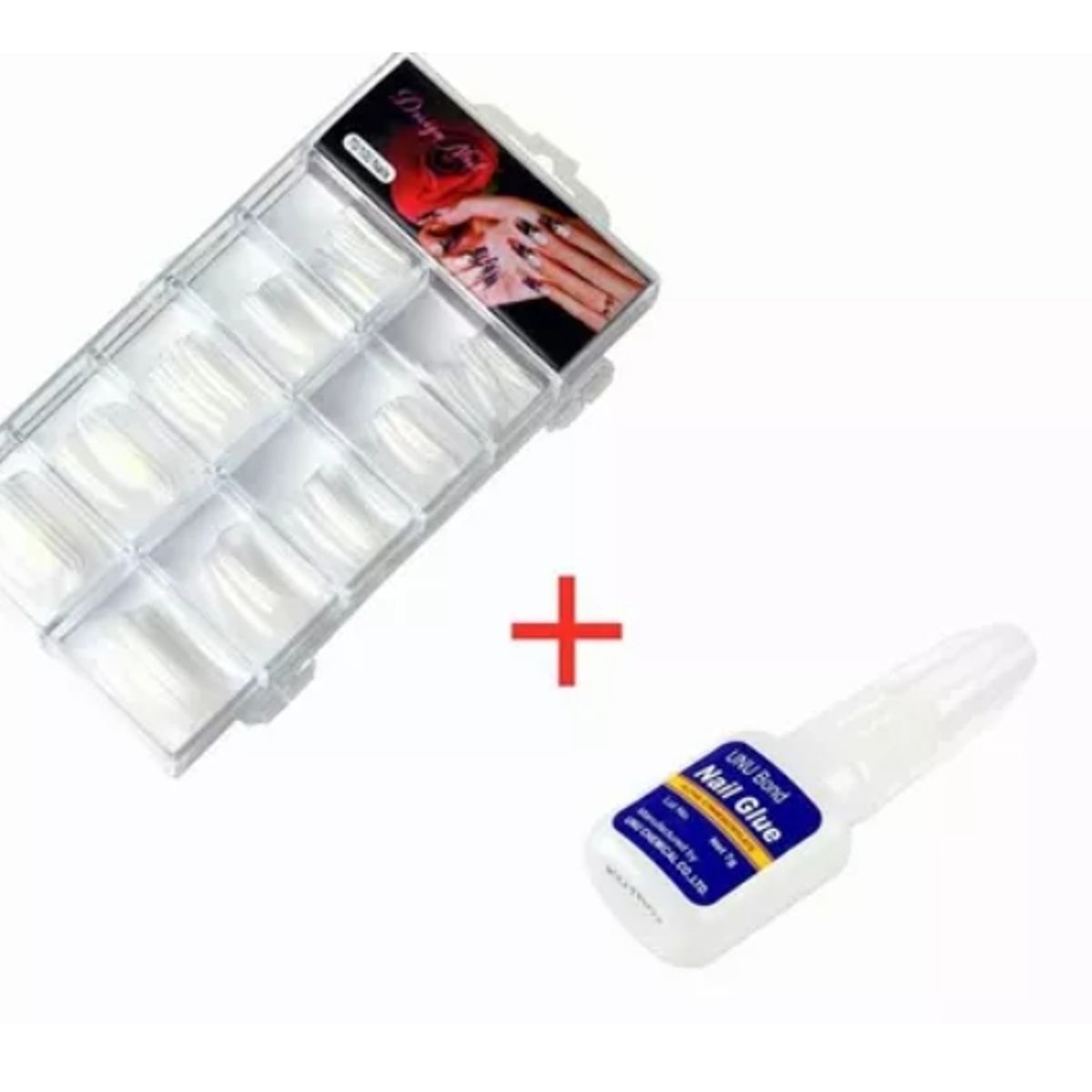 GENERICO - Set 100 Uñas Tips Color Transparente + Pegamento 10g