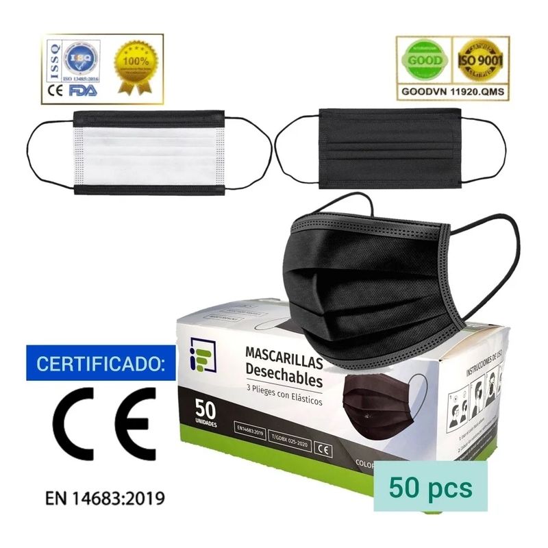GENERICO - Mascarilla Desechable Negra 50 unidades - Foodis